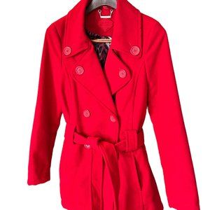 JouJou Women's (M) Red Pea Coat Double Breasted Leopard-Print Lining: $105